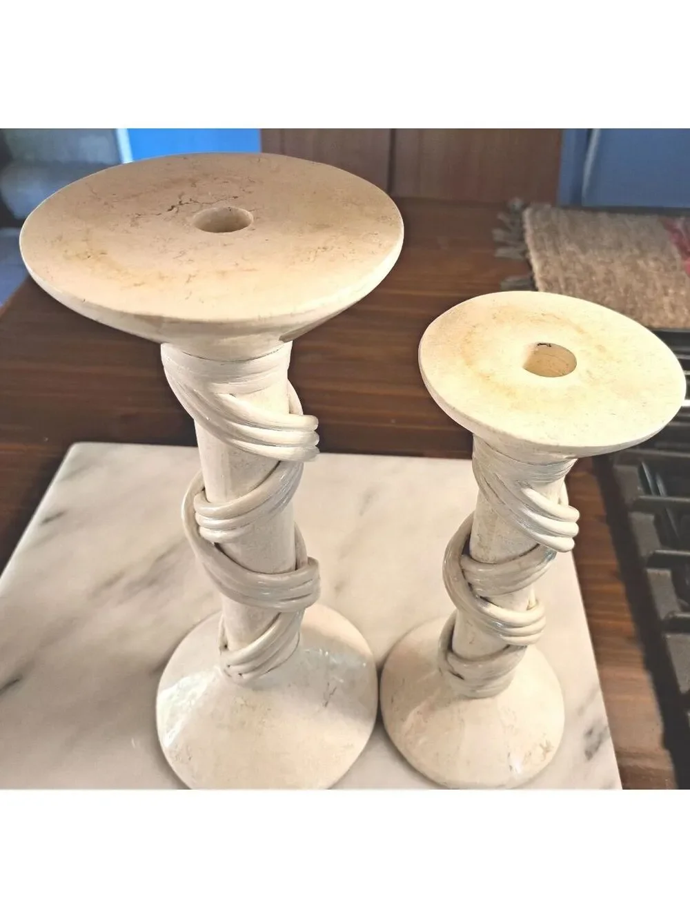 Vintage Pair of Hollywood Regency Renoir Soapstone Candlestick Holders 12